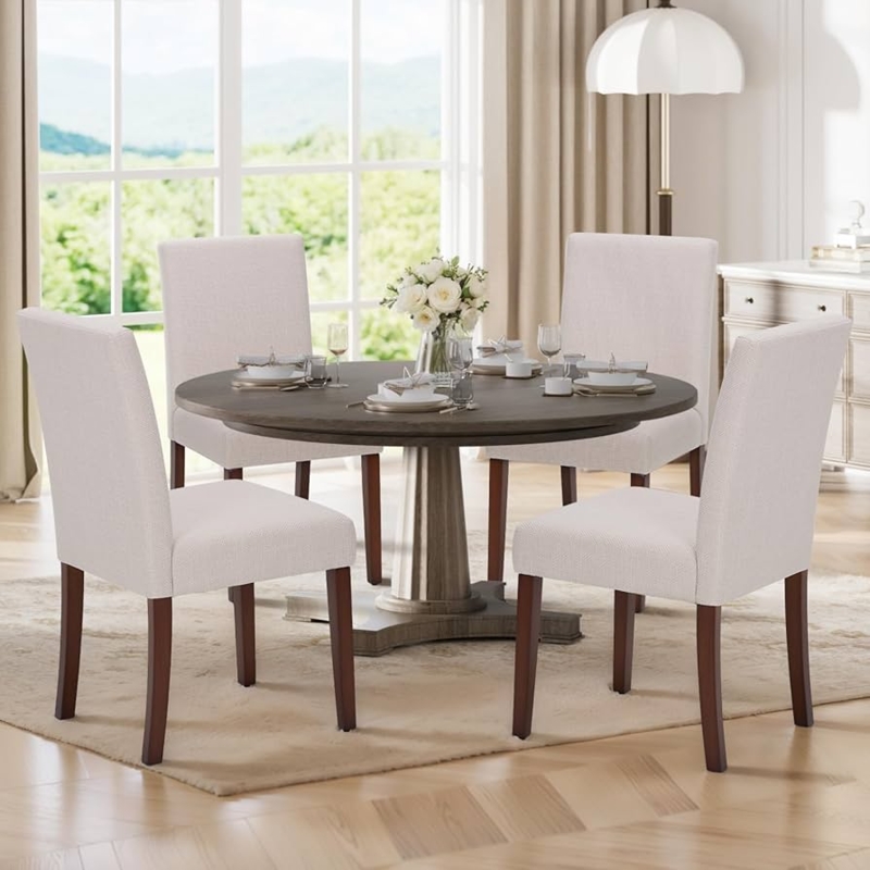 Modern Farmhouse Parsons Dining Chair, Beige Linen Look