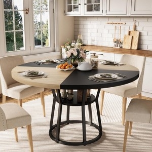 Modern Farmhouse Round Dining Table, Pedestal Storage, Natural Finish