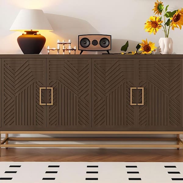 Modern Farmhouse Sideboard Espresso Finish with Vertical Slat Doors