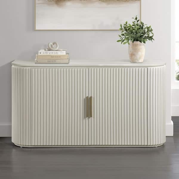Modern Farmhouse Sideboard with Chevron Doors and Open Cubbies