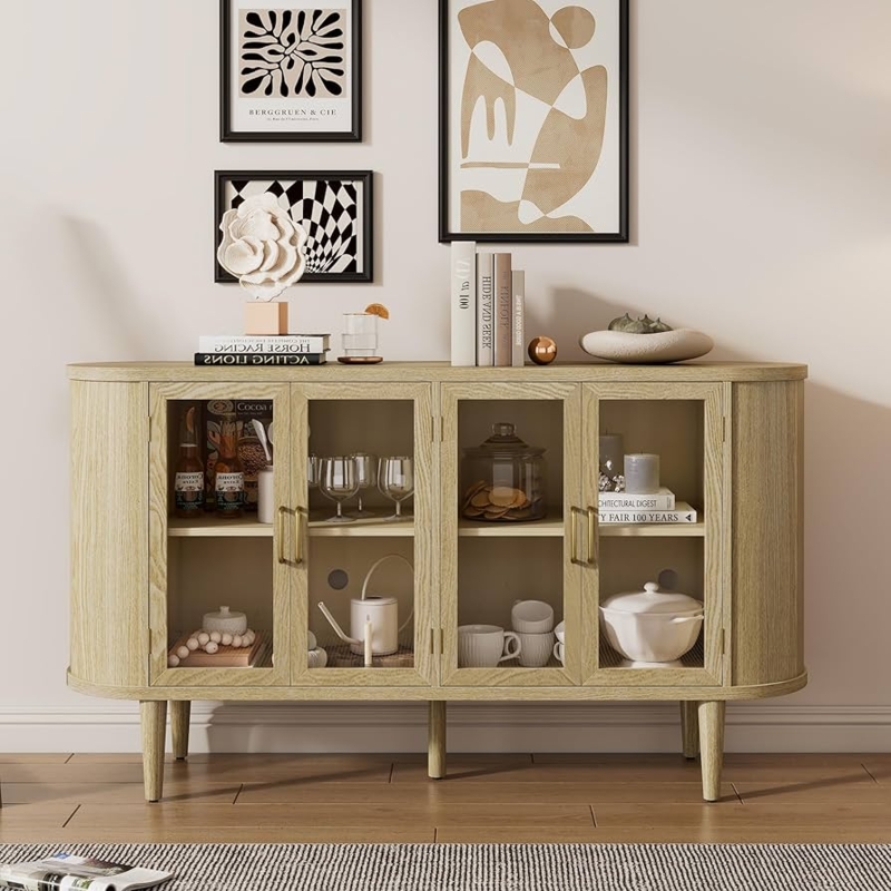 Modern Farmhouse Sideboard with Curved Glass Doors