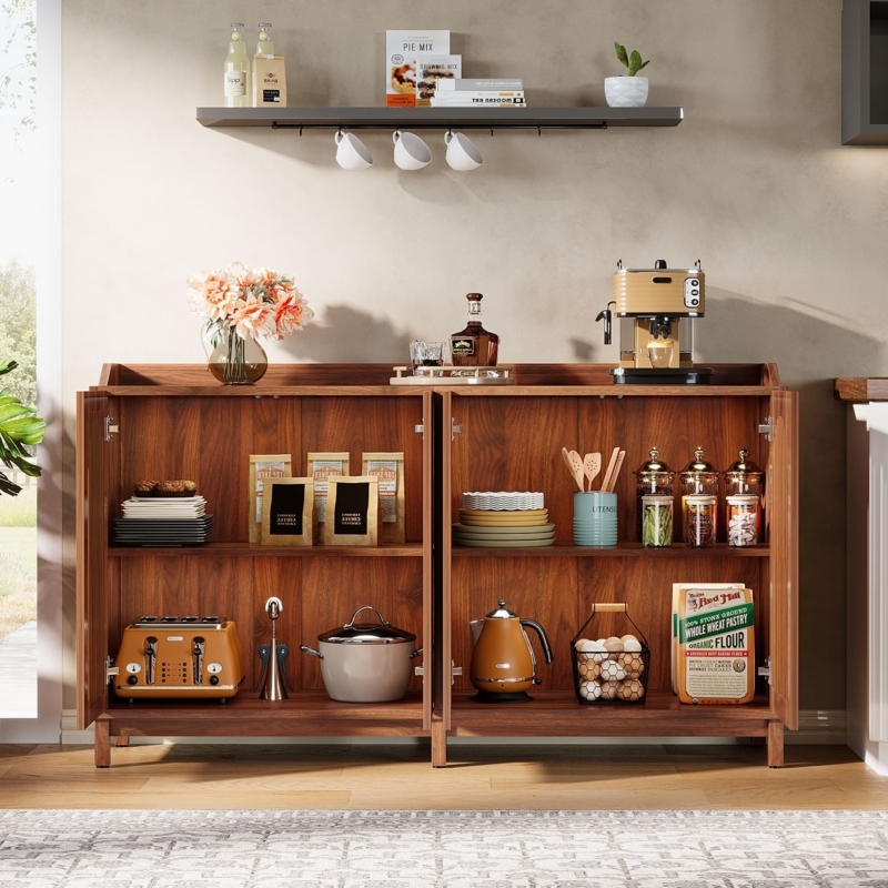 Modern Farmhouse Sideboard with Metal Mesh Doors Oak Finish