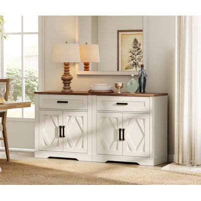 Modern Farmhouse Sideboard with Sliding Barn Doors & Tree Bark Finish