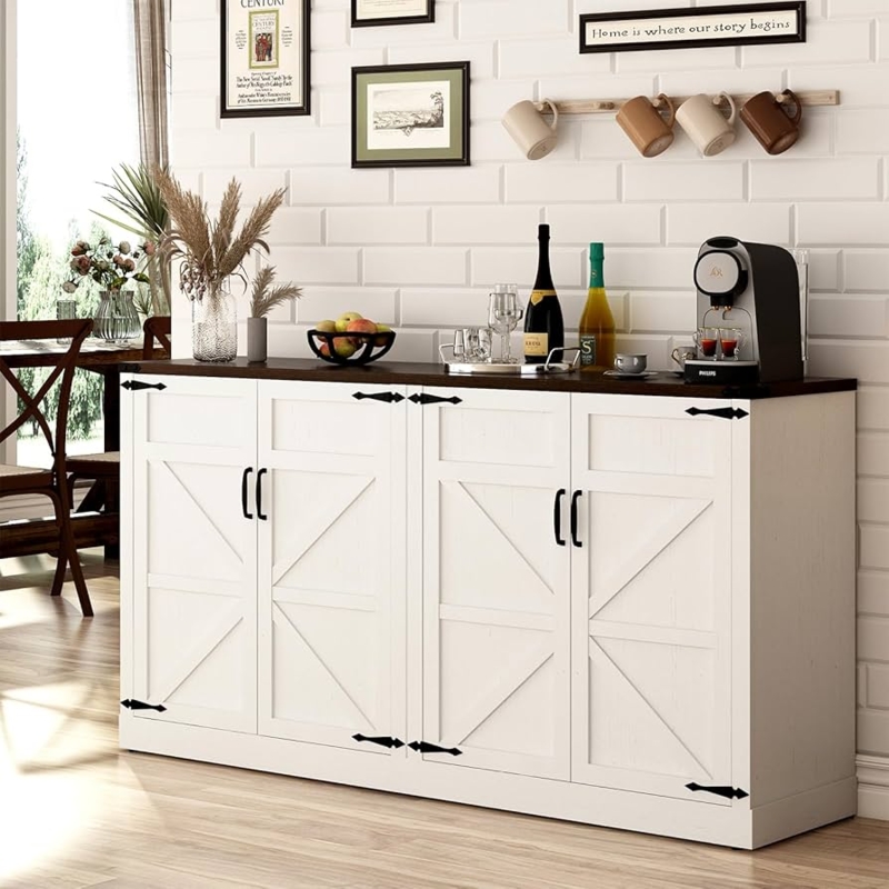 Modern Farmhouse Sideboard Woven Cane Doors Two-Tone White