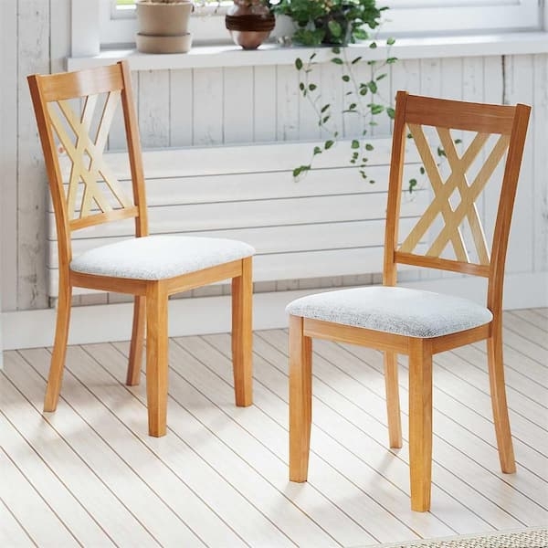 Modern Farmhouse Wood Frame Dining Chairs with Upholstered Seat
