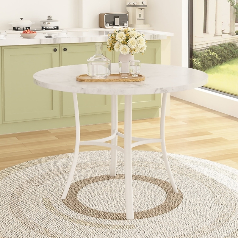 Modern Faux Marble Dining Table with Minimalist Black Frame