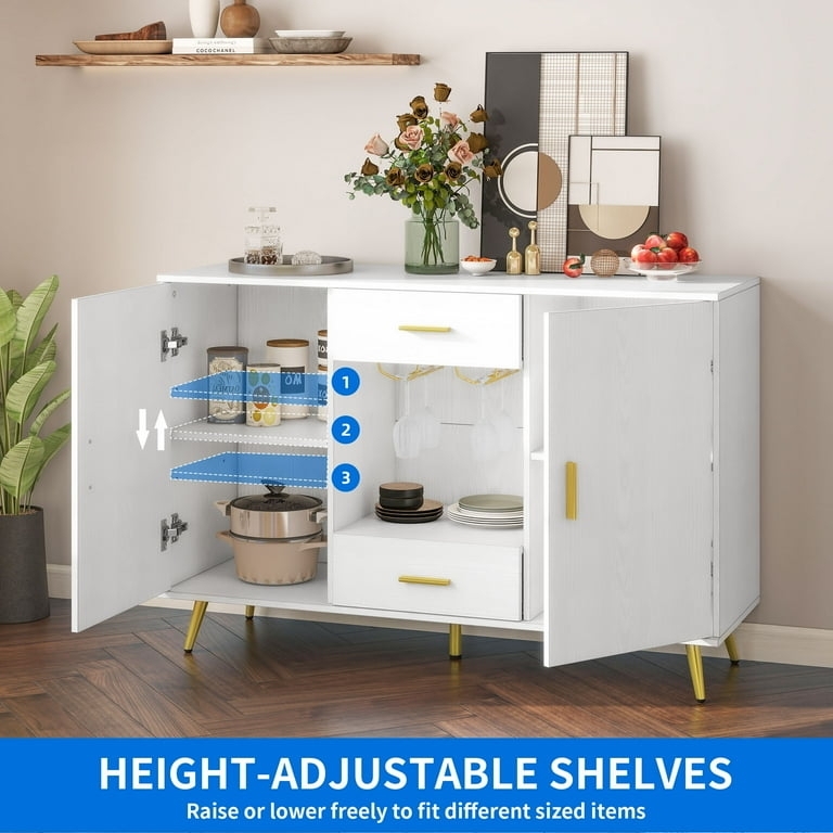 Modern Glam Buffet Cabinet Arched Gold Base & Wine Storage