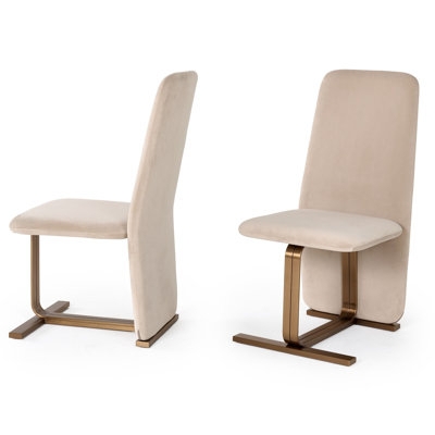 Modern Glam Dining Chair Beige Velvet with Brushed Brass Legs