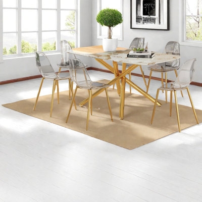 Modern Glam Dining Set with Round Marble Top and Gold Pedestal Base