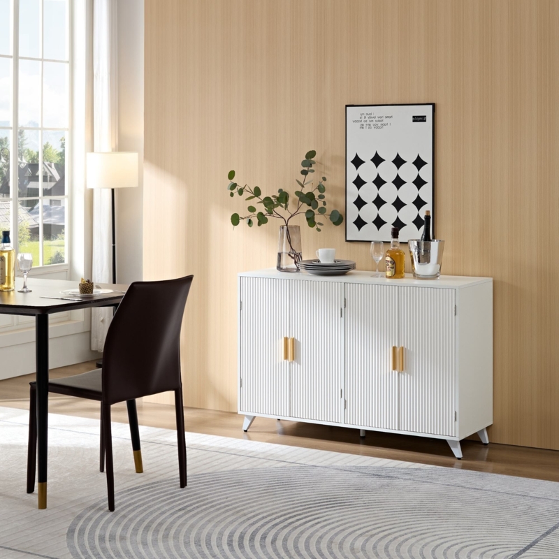 Modern Glam Ribbed Sideboard with Gold-Capped Legs