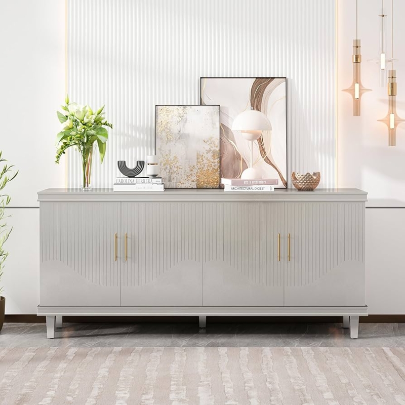 Modern Glam Sideboard Diamond Textured Doors Champagne Finish