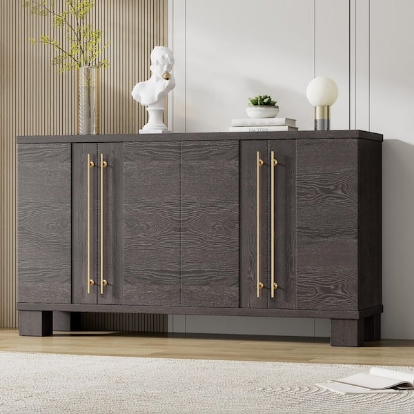 Modern Glam Sideboard featuring Taupe Ribbed Doors and Gold Tapered Legs