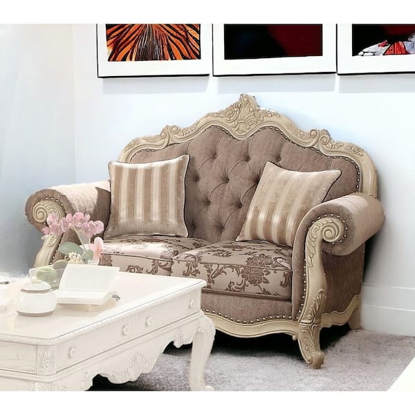 Modern Gray Faux Leather Loveseat with Floral Pattern and Chrome Legs