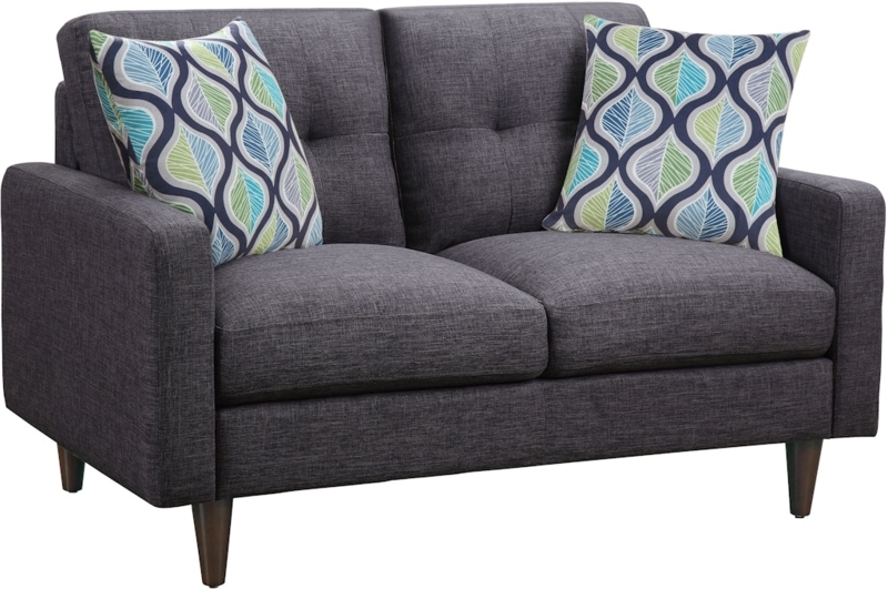 Modern Grey Loveseat featuring Track Arms and Grid Tufted Back