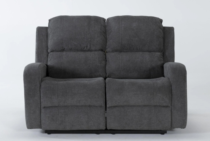 Modern Grey Reclining Loveseat, Track Arms Wall Hugger Fabric Seating