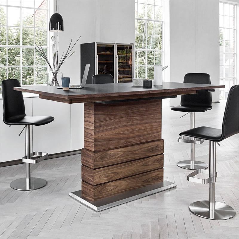 Modern Height-Adjustable Wood Dining Table with Black X-Base
