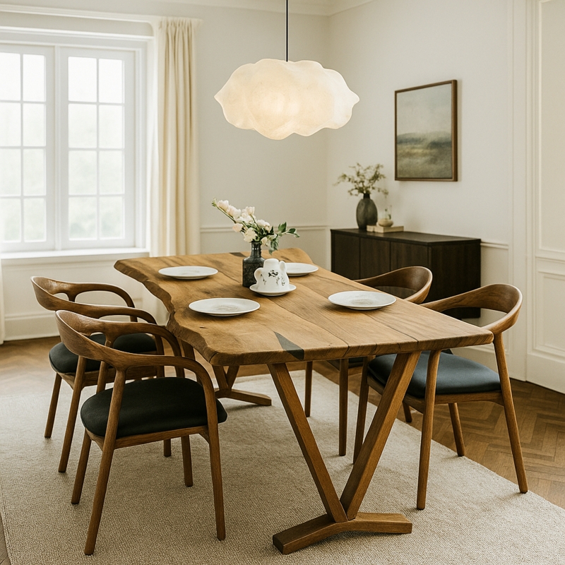 Modern Industrial Dining Table Live Edge Wood Metal Sled Legs