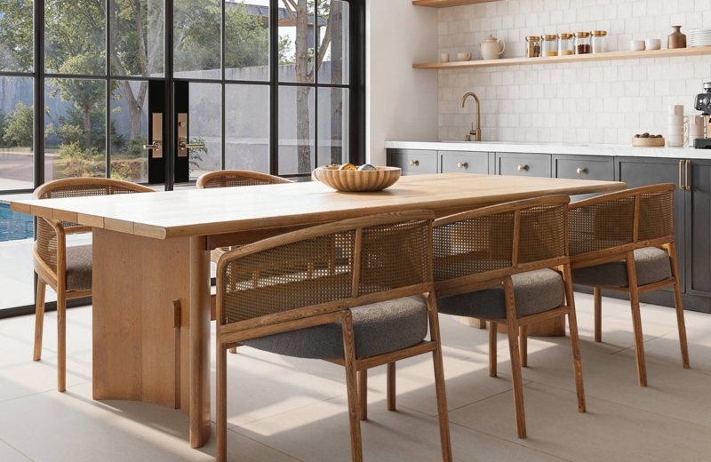 Modern Japandi Dining Set with Black Round Pedestal Table