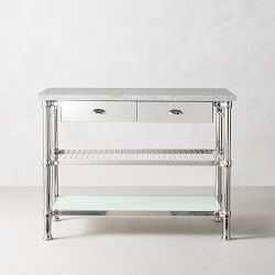 Modern Kitchen Island with Stone-Like Top and Polished Metal Frame