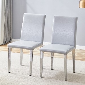 Modern Light Gray Dining Chairs with Horizontal Stitching and Silver Legs