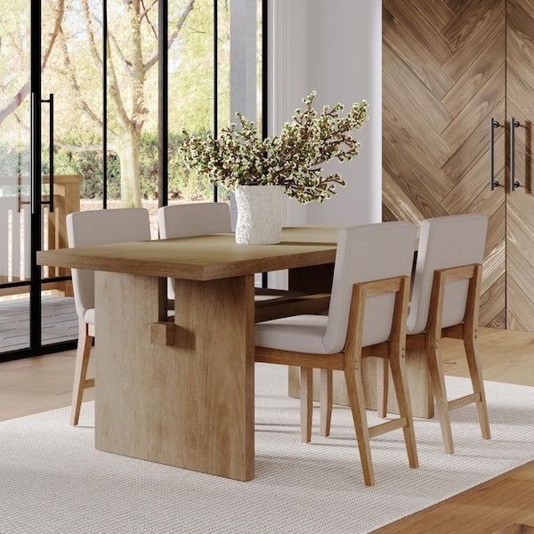 Modern Light Wood Dining Table with Architectural Sled Base