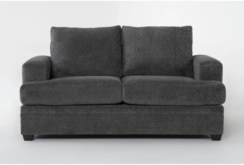Modern Loveseat Track Arms Tapered Wood Legs Charcoal Fabric