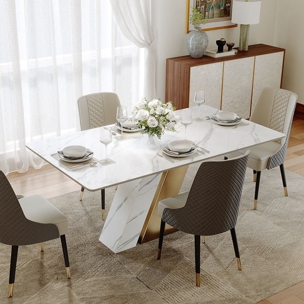 Modern Luxury Dining Table with Glossy White Z-Shaped Base