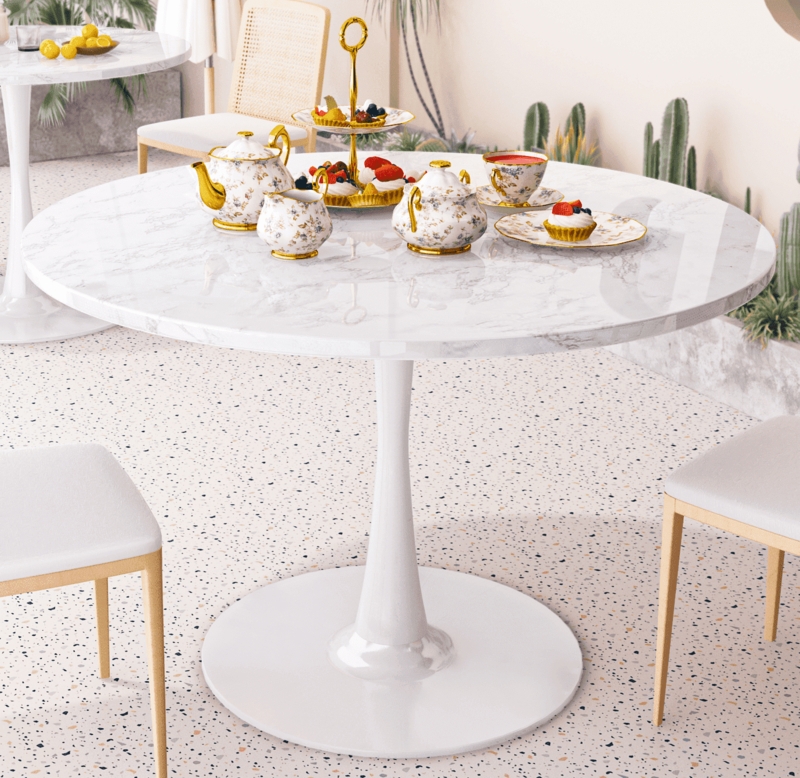 Modern Marble Top Tulip Table with Space-Saving Pedestal Design