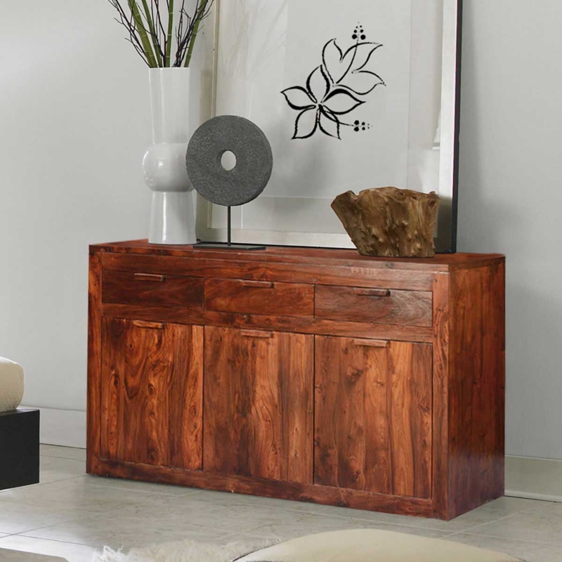 Modern Minimalist Wood Sideboard with Open Central Niche and Drawers