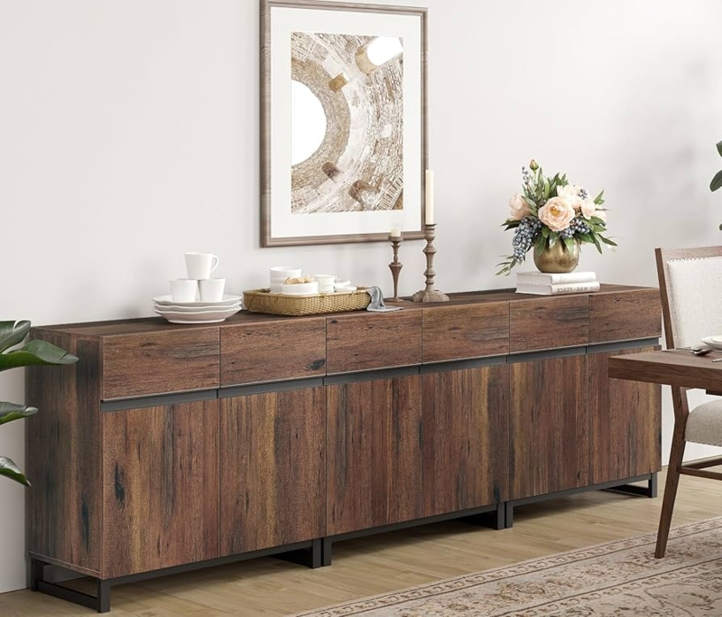 Modern Modular Sideboard with Ribbed Panels and Gold Pulls