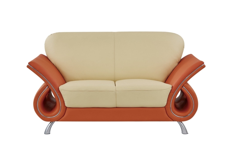 Modern Orange Loveseat Seating featuring Vertical Back Stitching