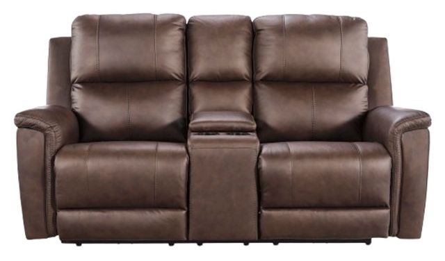 Modern Power Reclining Loveseat with Adjustable Headrests & Console