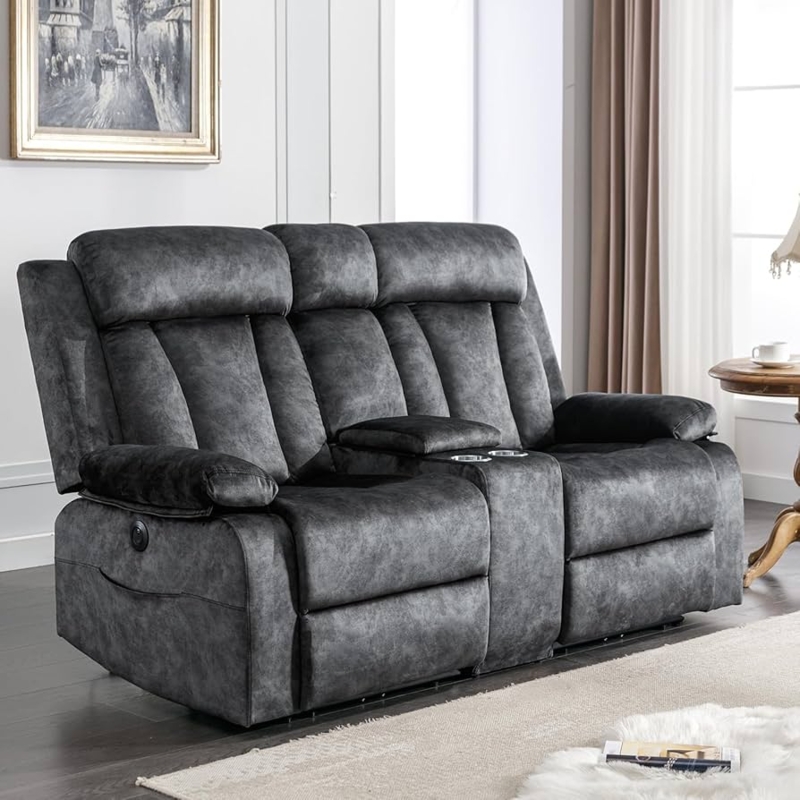 Modern Reclining Loveseat with Cup Holders & Console