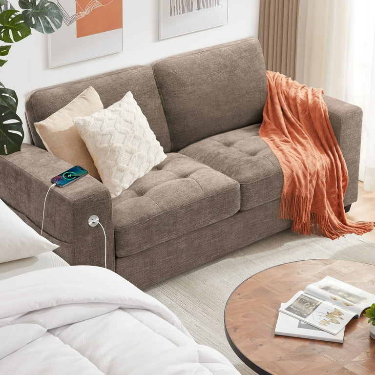 Modern Ribbed Loveseat in Chocolate Brown with Wide Armrests