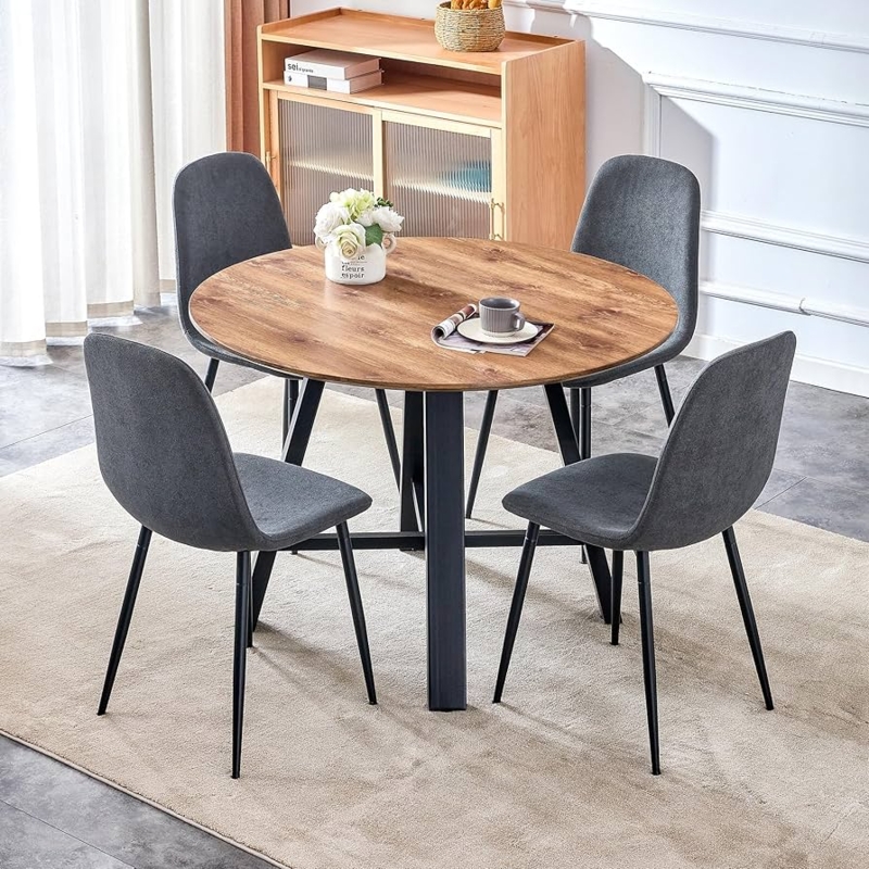 Modern Round Dining Set for 4, Scandinavian, Barrel Back Chairs