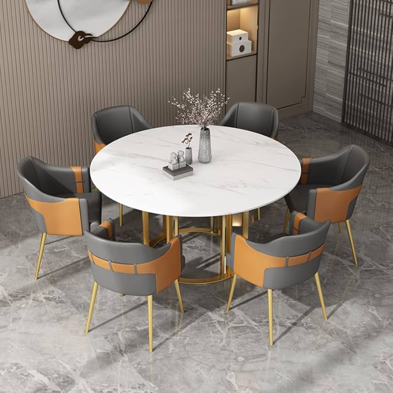 Modern Round Stone Dining Set with Fluted Pedestal Base