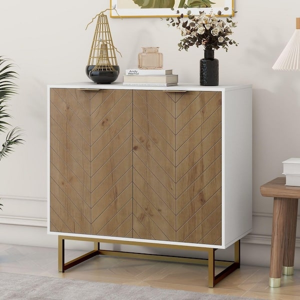 Modern Sideboard Mixed Finish Panels Handleless Mid-Century Accent