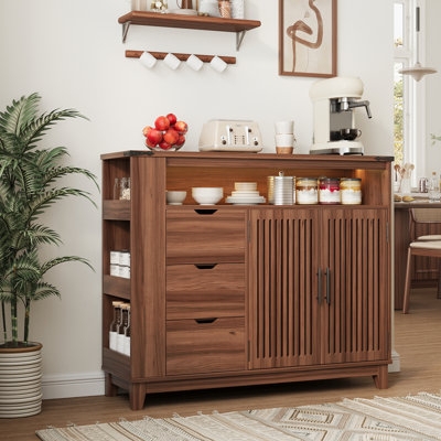 Modern Sideboard with LED Lighting and Ribbed Slat Doors