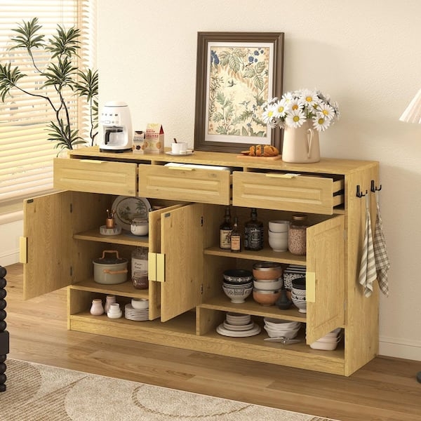 Modern Sideboard with Open Center Compartment Light Wood