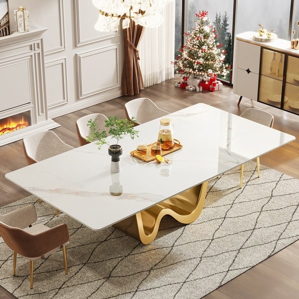 Modern Sintered Stone Dining Table with Sculptural Hoop Base