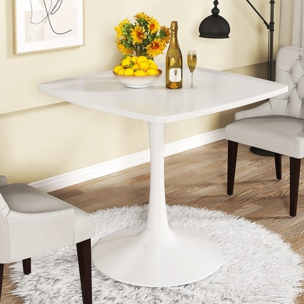 Modern Square White Dining Table with Black Pedestal Base