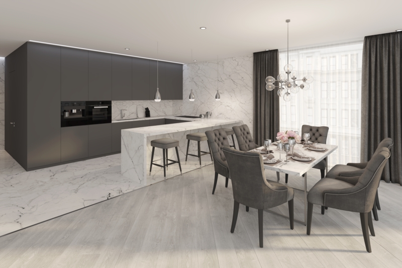 Modern Two-Tone Upholstered Dining Set with Textured Top