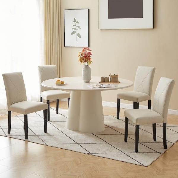 Modern Upholstered Dining Chairs with High Back and Linen Texture