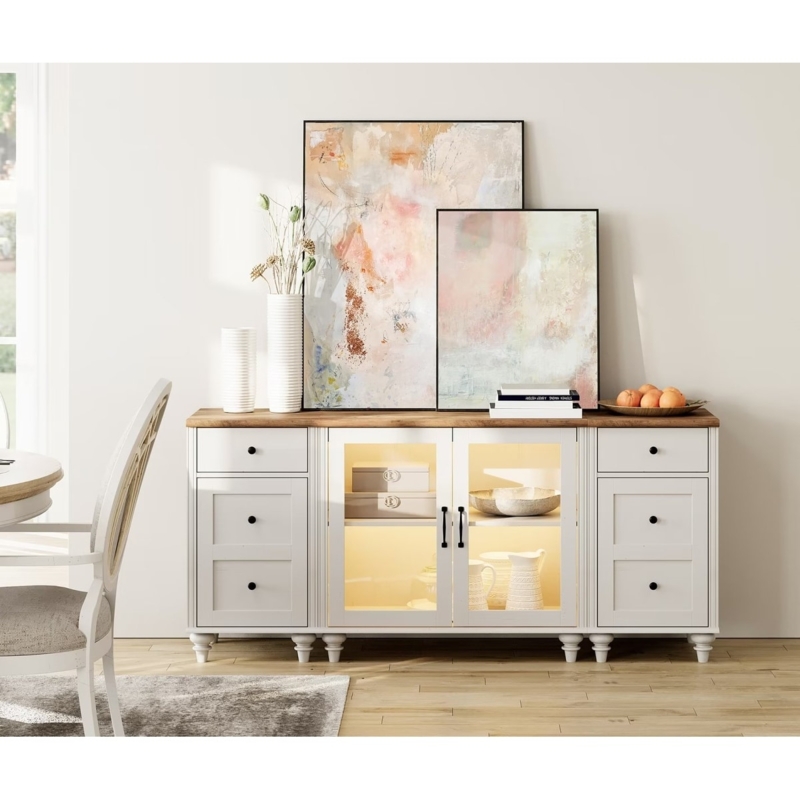 Modern White and Gold Sideboard Set with Slatted Doors
