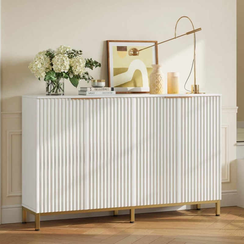 Modern White Sideboard with Charging Station and Gold Metal Legs
