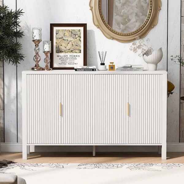 Modern White Sideboard with Fluted Doors & Side Hooks