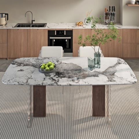 Modern White Stone Top Dining Table with Transparent Acrylic Base