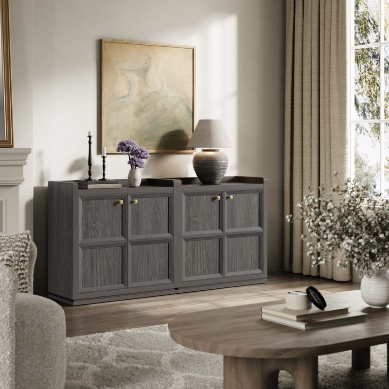Modular Oak Accent Cabinets Set with Vertical Pulls