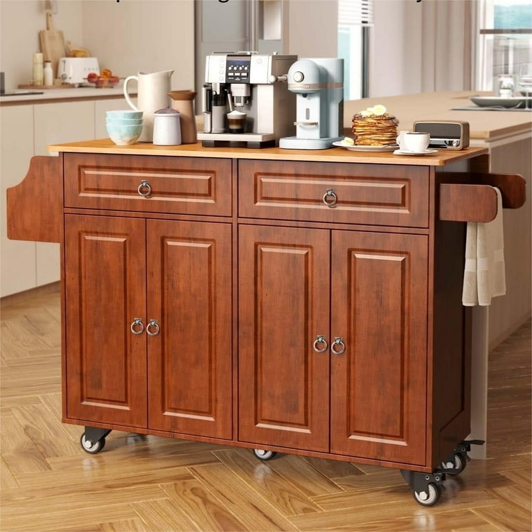 Movable Kitchen Island Brown Wood Drop Leaf Spice Rack