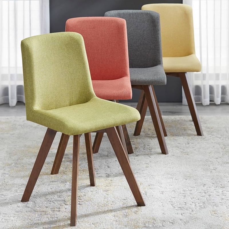 Multicolored Upholstery Dining Chair, Walnut Finish, Mid-Century